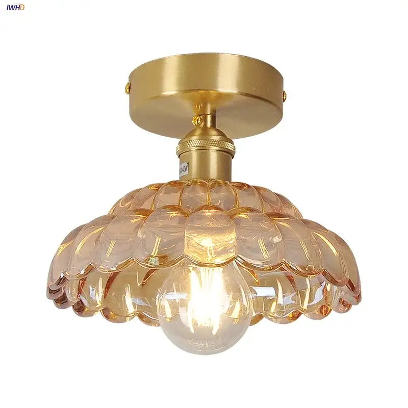 Scalloped amber glass led ceiling light for bedroom and living room