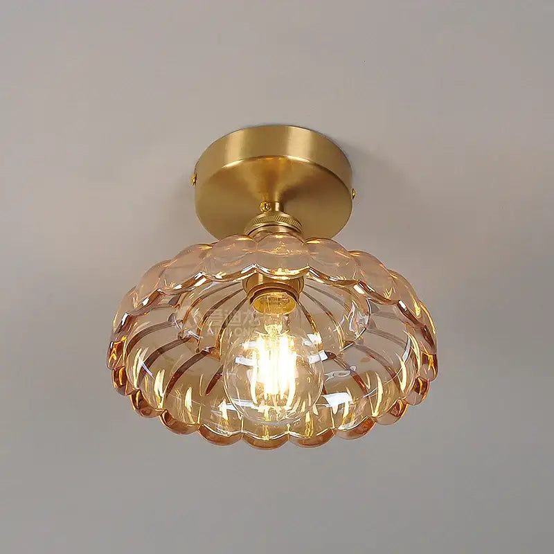 Scalloped amber glass led ceiling light for bedroom and living room