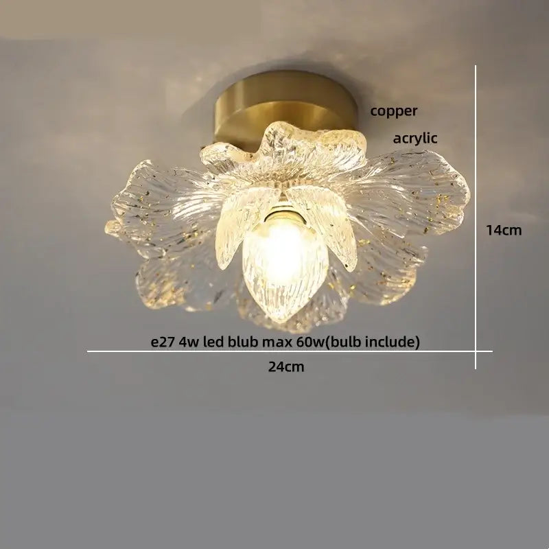 Scalloped amber glass led ceiling light for bedroom and living room