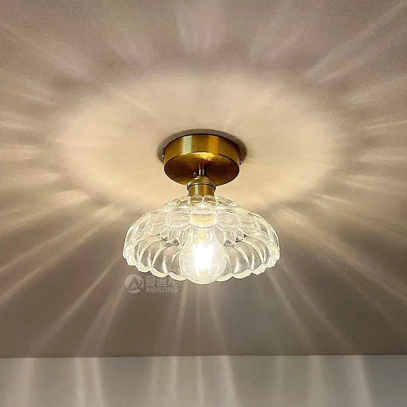 Scalloped amber glass led ceiling light for bedroom and living room