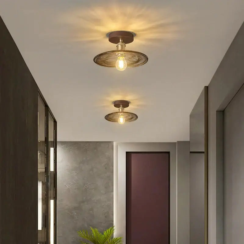 Modern amber glass led pendant light kitchen brass ceiling light