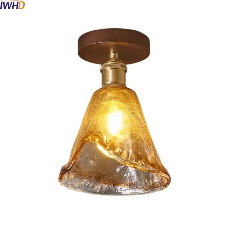 Modern amber glass led pendant light kitchen brass ceiling light