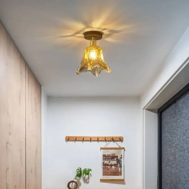 Modern amber glass led pendant light kitchen brass ceiling light