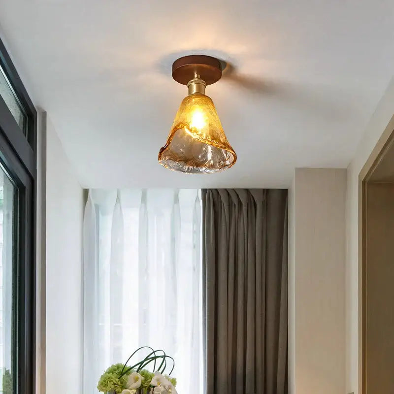 Modern amber glass led pendant light kitchen brass ceiling light