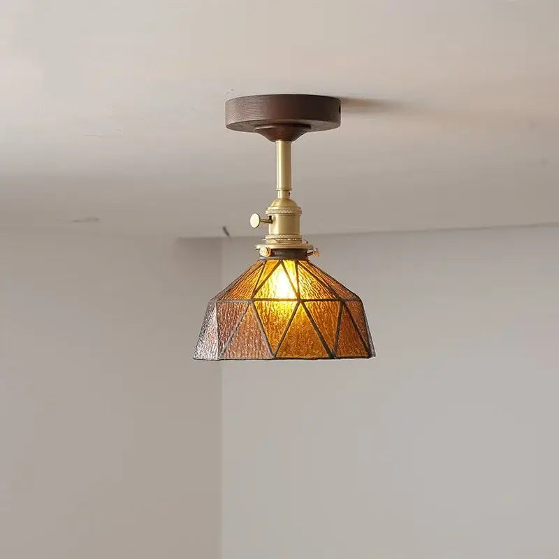 Modern amber glass led ceiling light kids room wood canopy