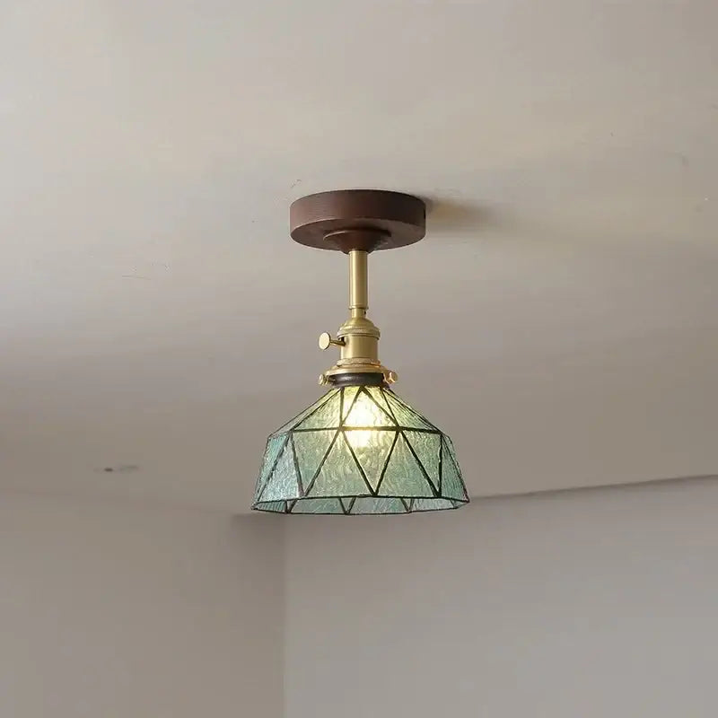 Modern amber glass led ceiling light kids room wood canopy
