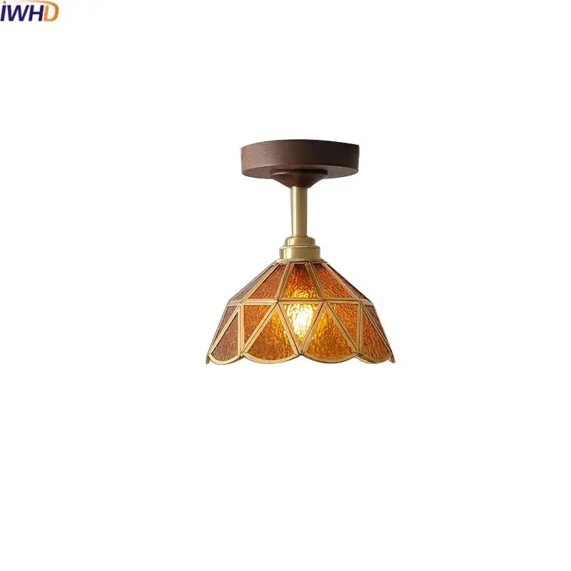 Modern amber glass led ceiling light kids room wood canopy