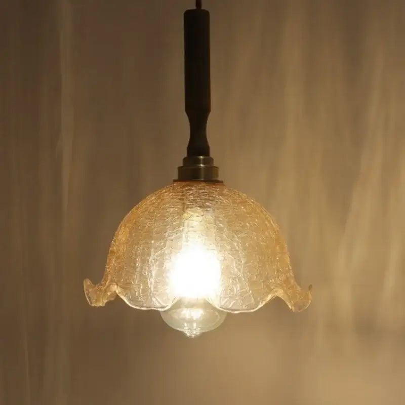 Amber glass led pendant light copper & walnut dining room