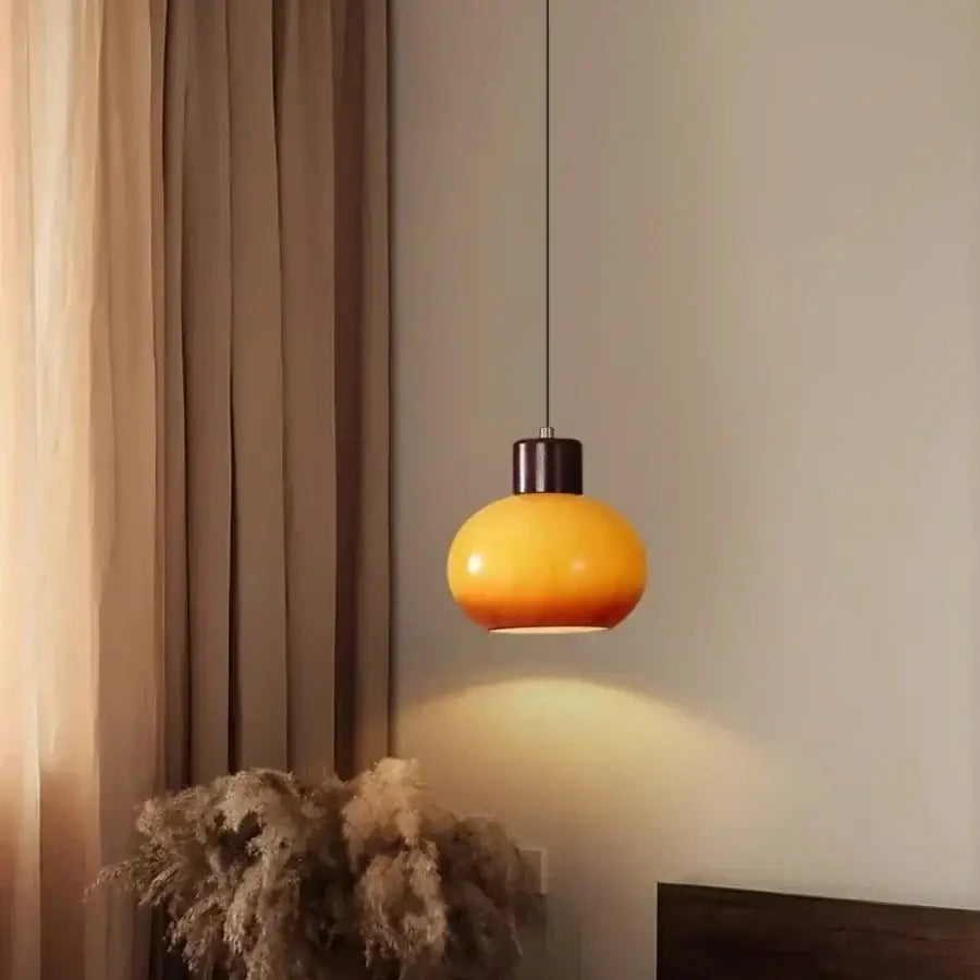 Rustic amber glass led pendant light – kitchen wood interior lighting