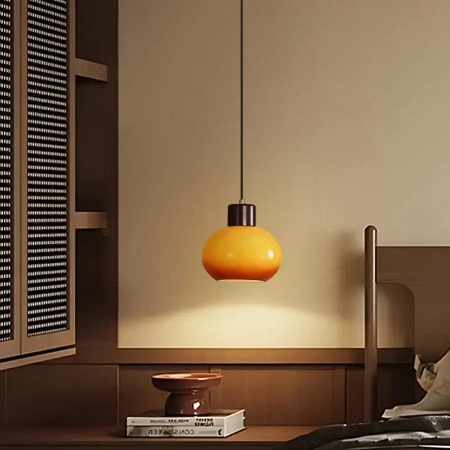 Rustic amber glass led pendant light – kitchen wood interior lighting