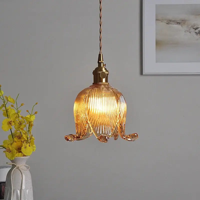 Modern flower amber glass pendant light dining room hanging fixture