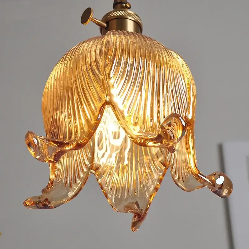 Modern flower amber glass pendant light dining room hanging fixture