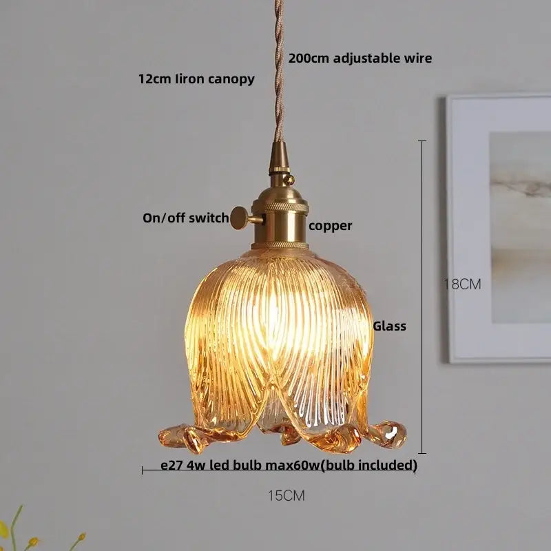 Modern flower amber glass pendant light dining room hanging fixture