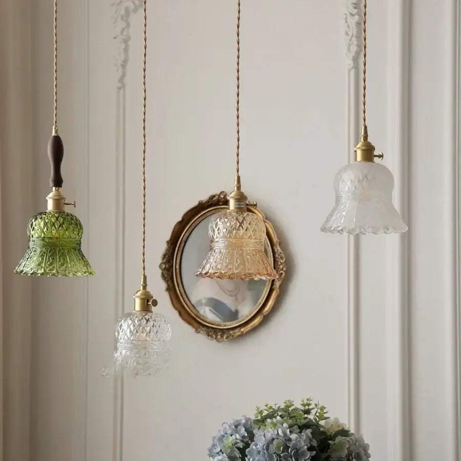 Amber glass led pendant light kitchen embossed diamond pattern