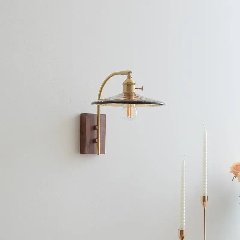 Antique brass and amber glass wall lamp bedroom sconce