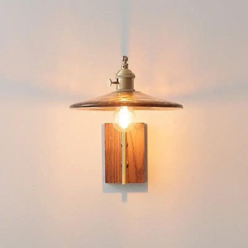 Antique brass and amber glass wall lamp bedroom sconce