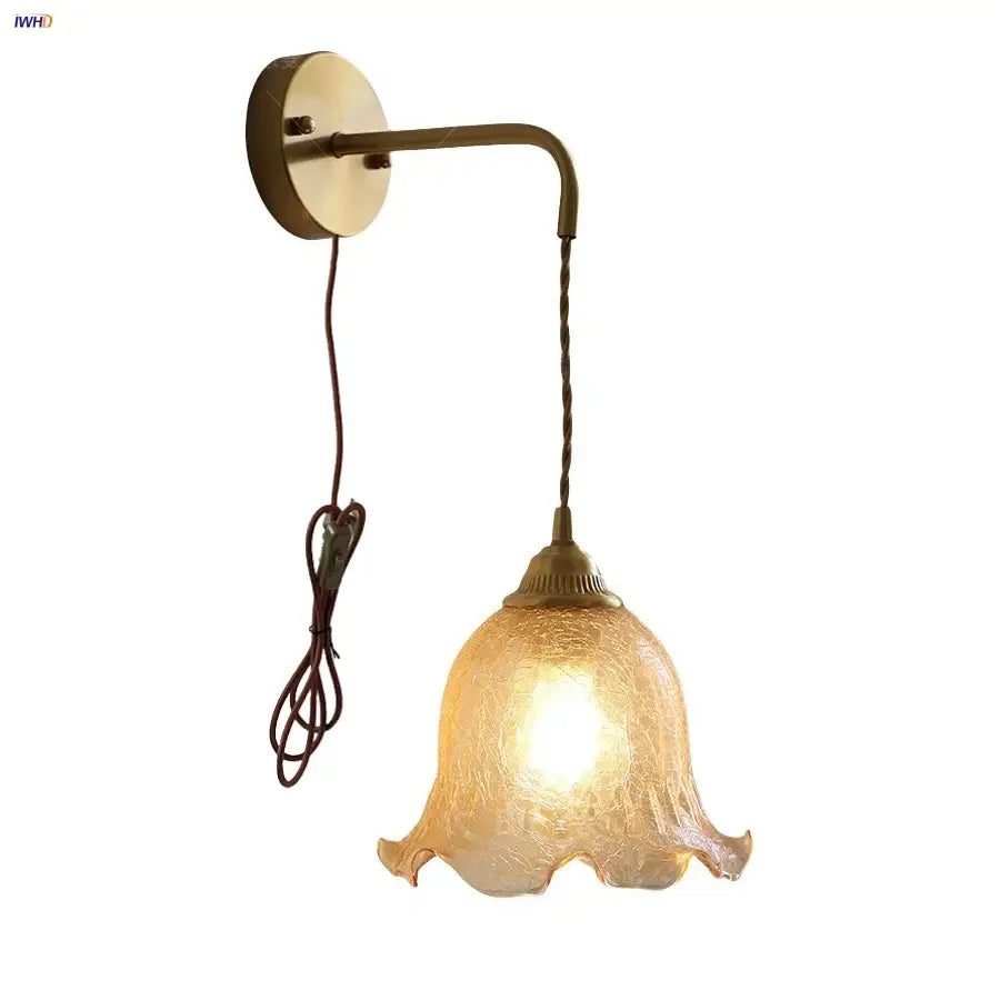 Antique brass and amber glass led wall lights for bedroom decor