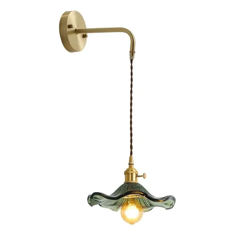 Antique brass amber glass led wall sconce for bedroom lighting