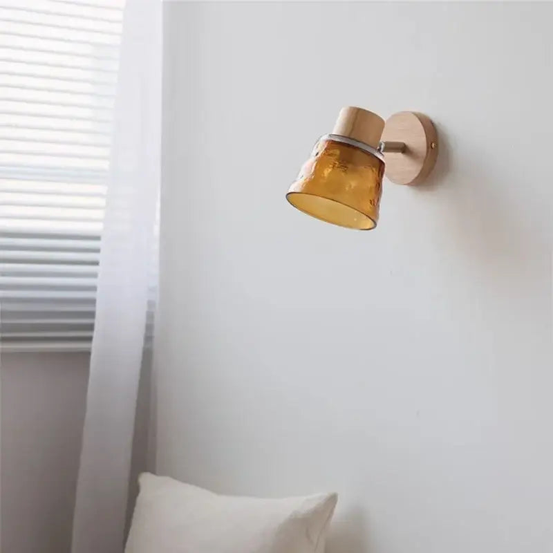 Modern amber glass led wall sconce wood stair light bedroom