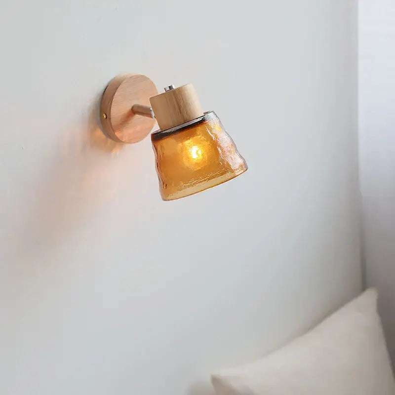 Modern amber glass led wall sconce wood stair light bedroom