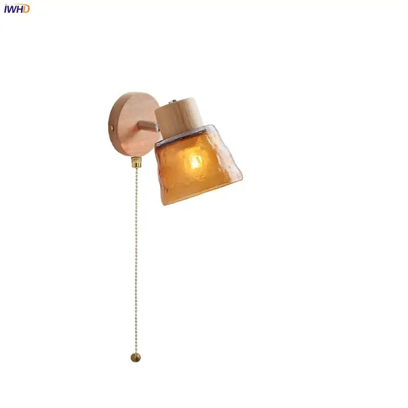 Modern amber glass led wall sconce wood stair light bedroom