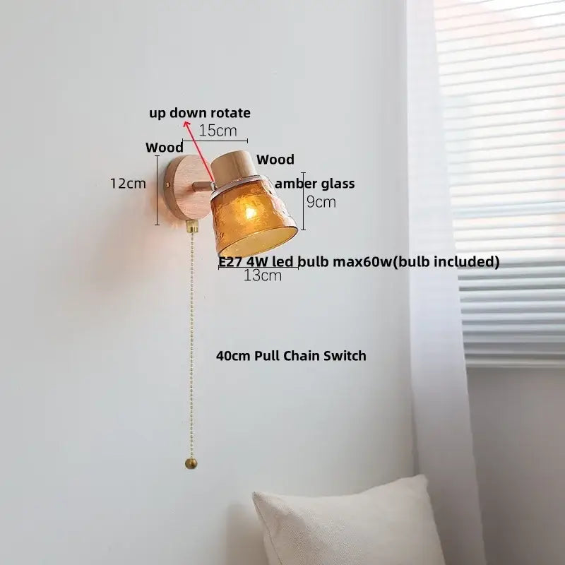 Modern amber glass led wall sconce wood stair light bedroom