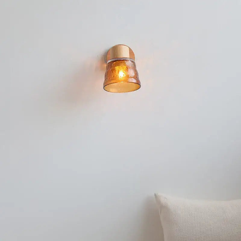 Modern amber glass led wall sconce wood stair light bedroom