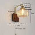 Amber glass and walnut wood wall sconce with pull chain living room