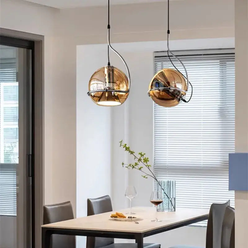 Industrial amber glass and chrome pendant light kitchen chandelier
