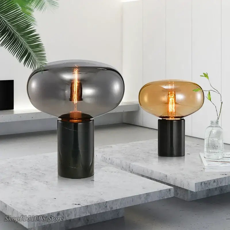 Modern smoky gray & amber glass table lamp living room light