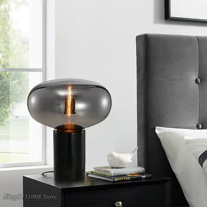 Modern smoky gray & amber glass table lamp living room light