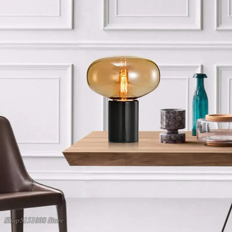 Modern smoky gray & amber glass table lamp living room light