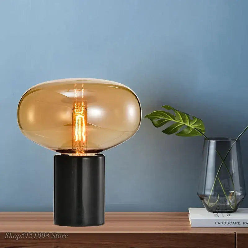 Modern smoky gray & amber glass table lamp living room light