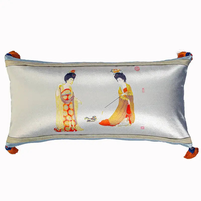 Ancient chinese beauty embroidered velvet pillow cover living room