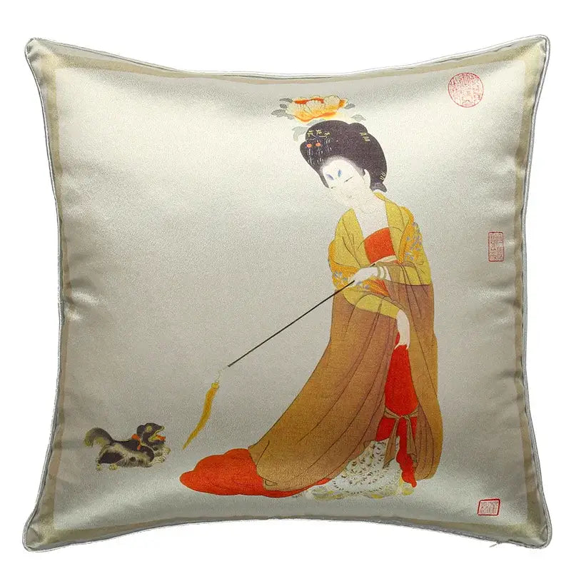 Ancient chinese beauty embroidered velvet pillow cover living room