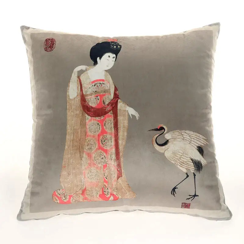 Ancient chinese beauty embroidered velvet pillow cover living room