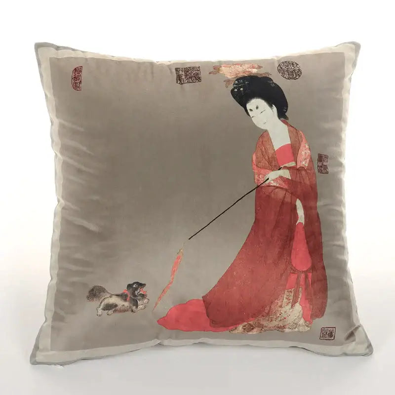 Ancient chinese beauty embroidered velvet pillow cover living room