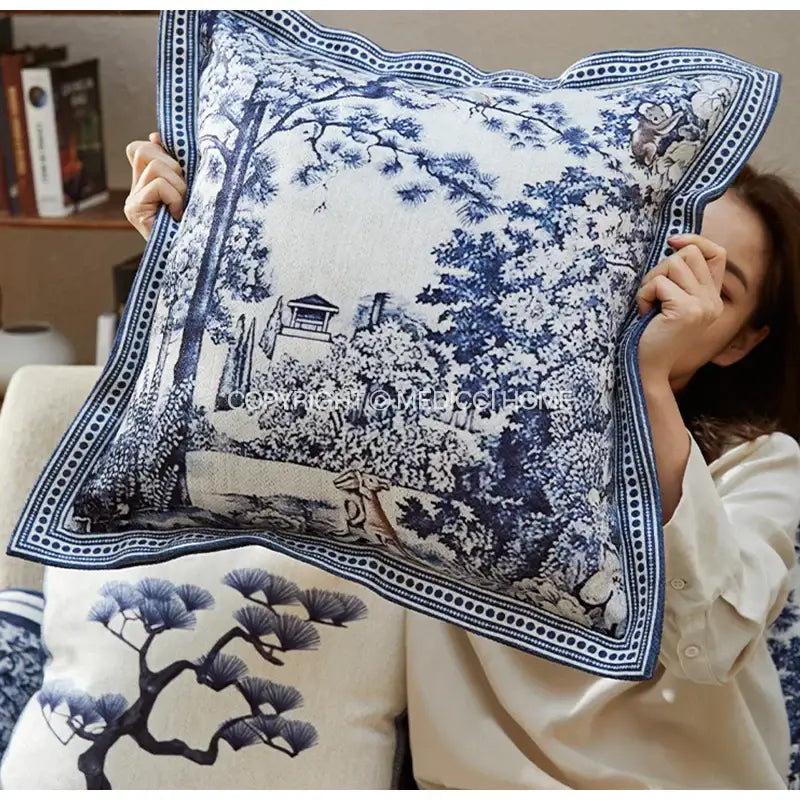 Ancient indigo jungle cushion covers blue & white living room pillow