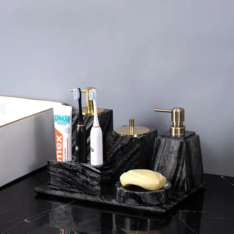 Modern black & gold ancient wood grain marble bathroom set