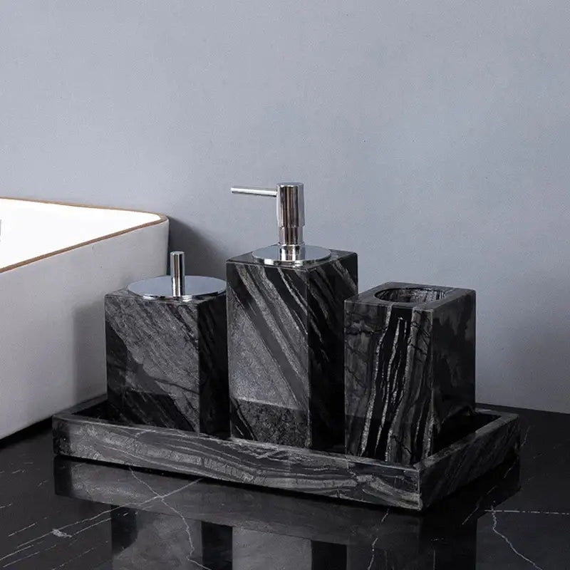 Modern black & gold ancient wood grain marble bathroom set