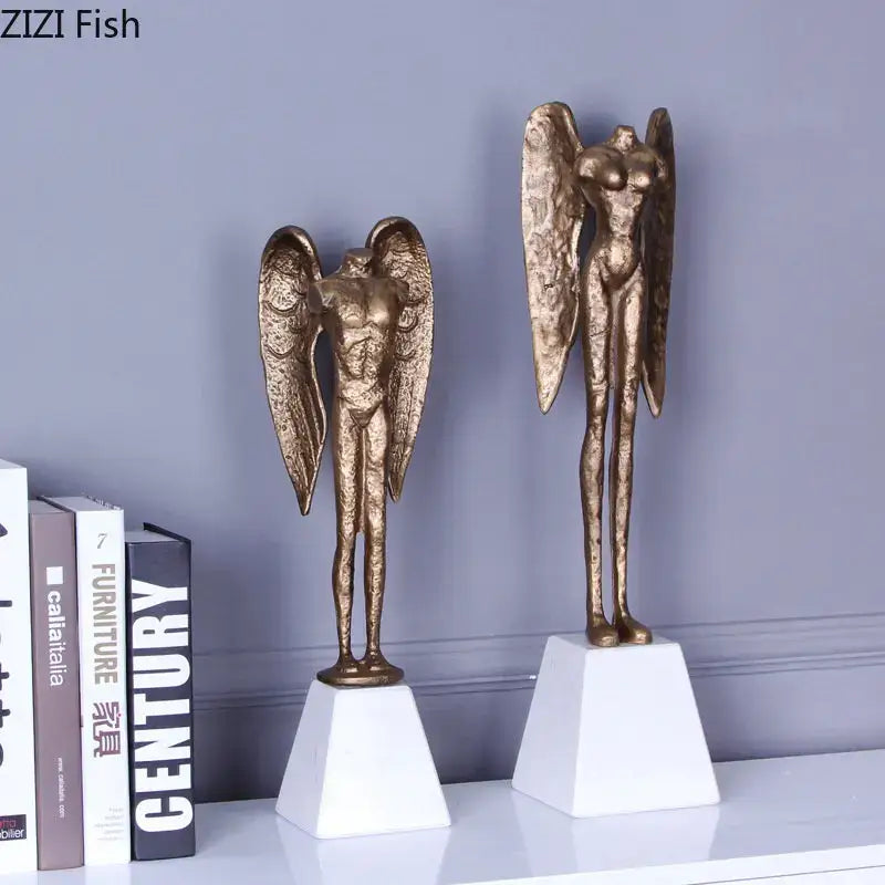 Matte black angel abstract figures living room statues