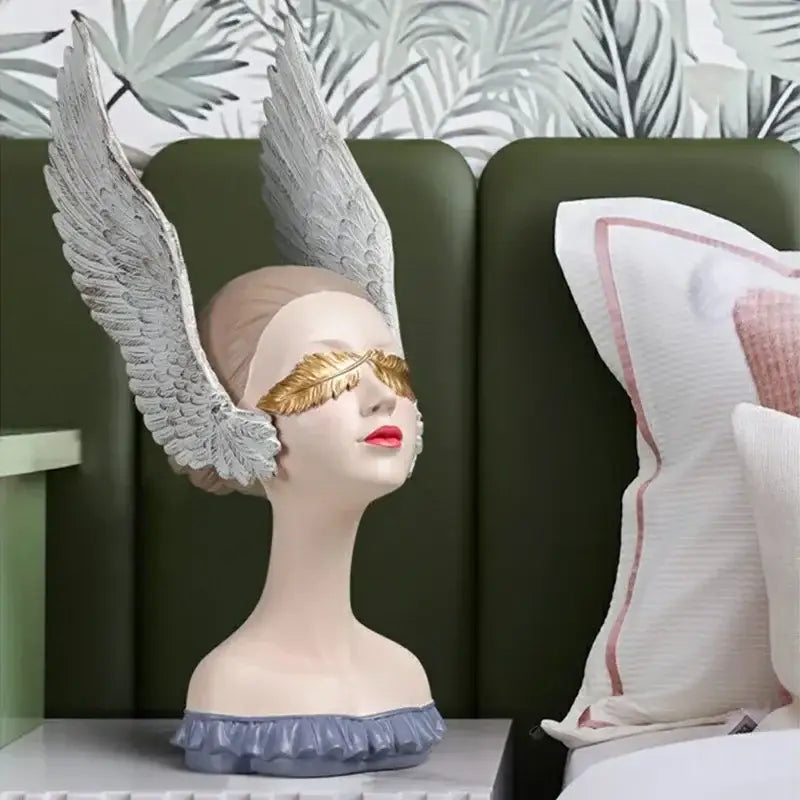 White and gold angel girl statue bedroom decor sculptures