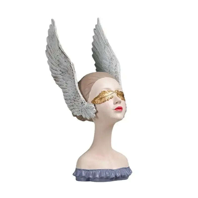 White and gold angel girl statue bedroom decor sculptures