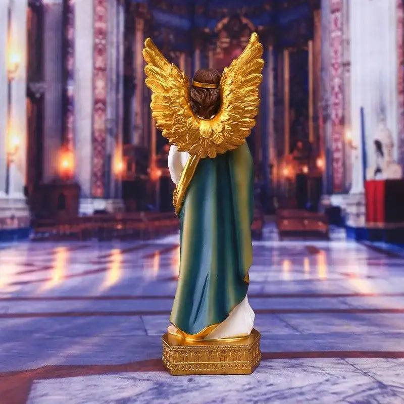 White and green angel god statue – living room religious decor