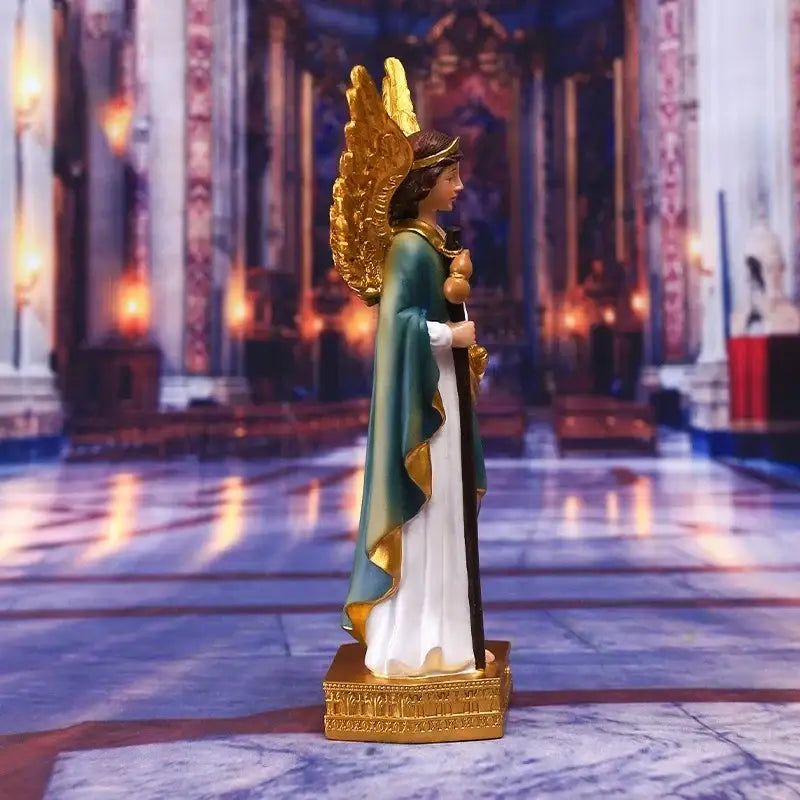 White and green angel god statue – living room religious decor