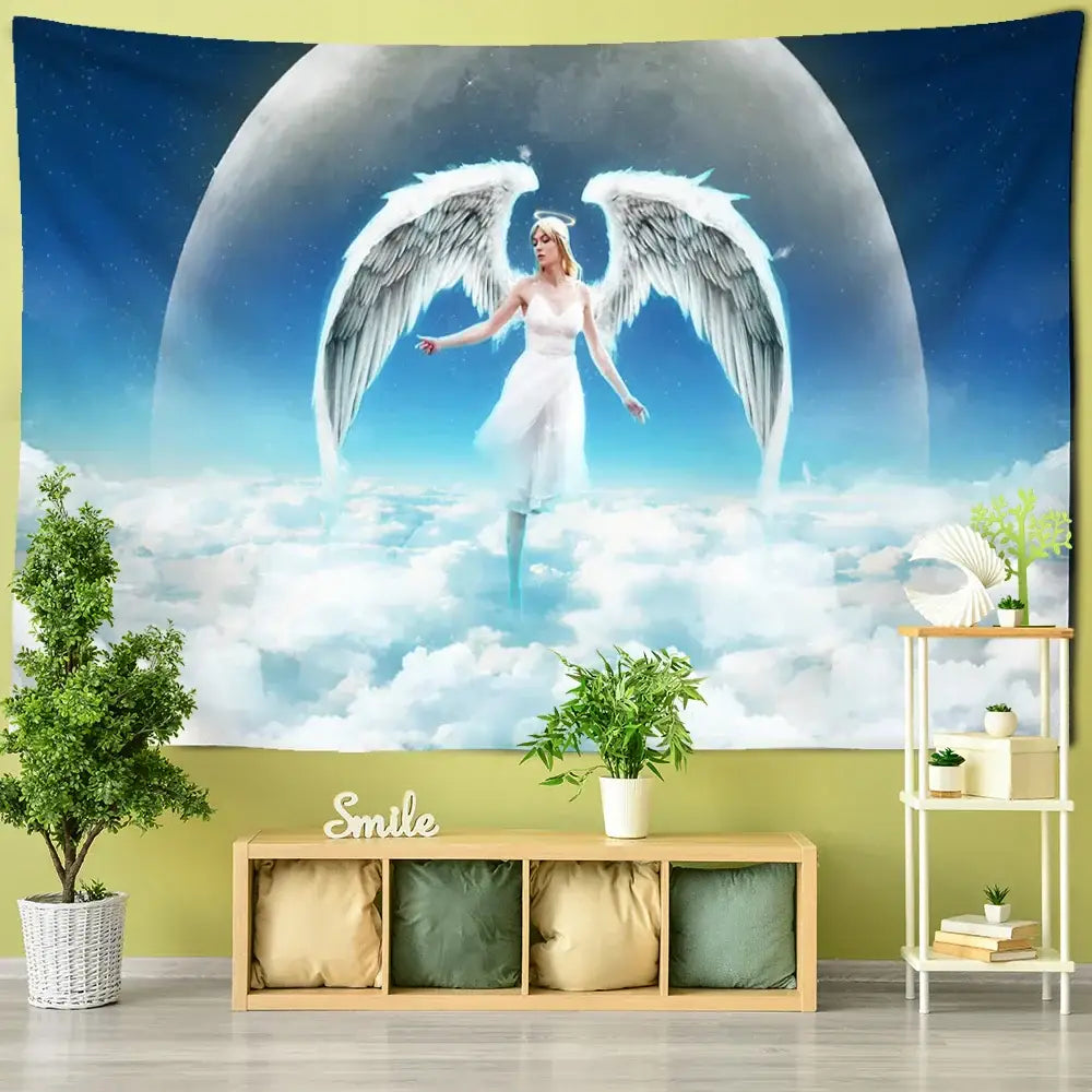 Bohemian angel blue moon tapestry wall hanging bedroom decor