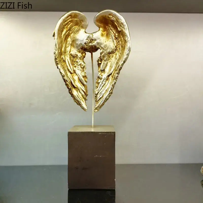 Golden angel wings sculpture desk ornament for living room