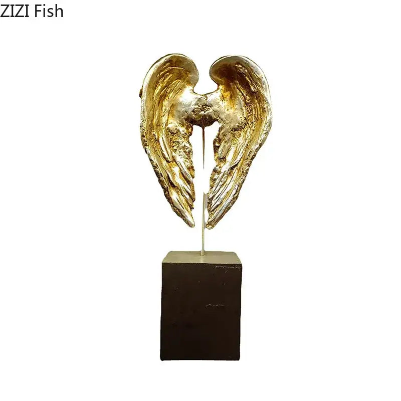 Golden angel wings sculpture desk ornament for living room