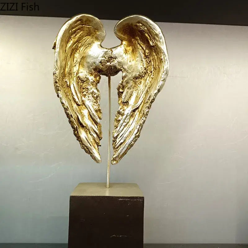 Golden angel wings sculpture desk ornament for living room