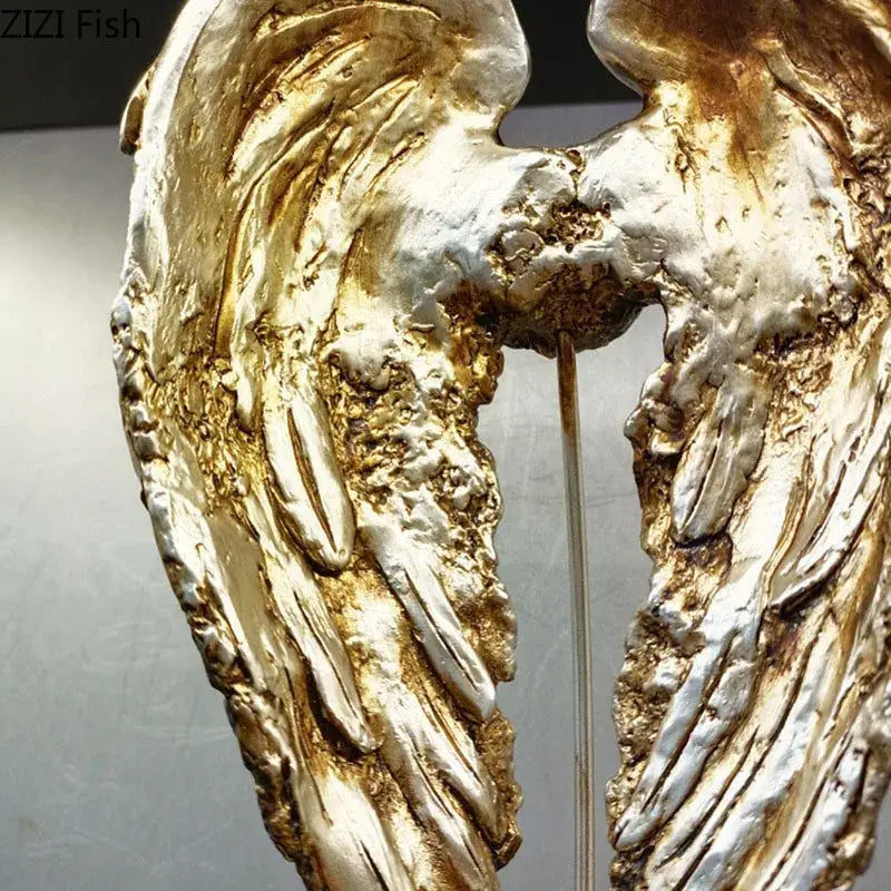 Golden angel wings sculpture desk ornament for living room